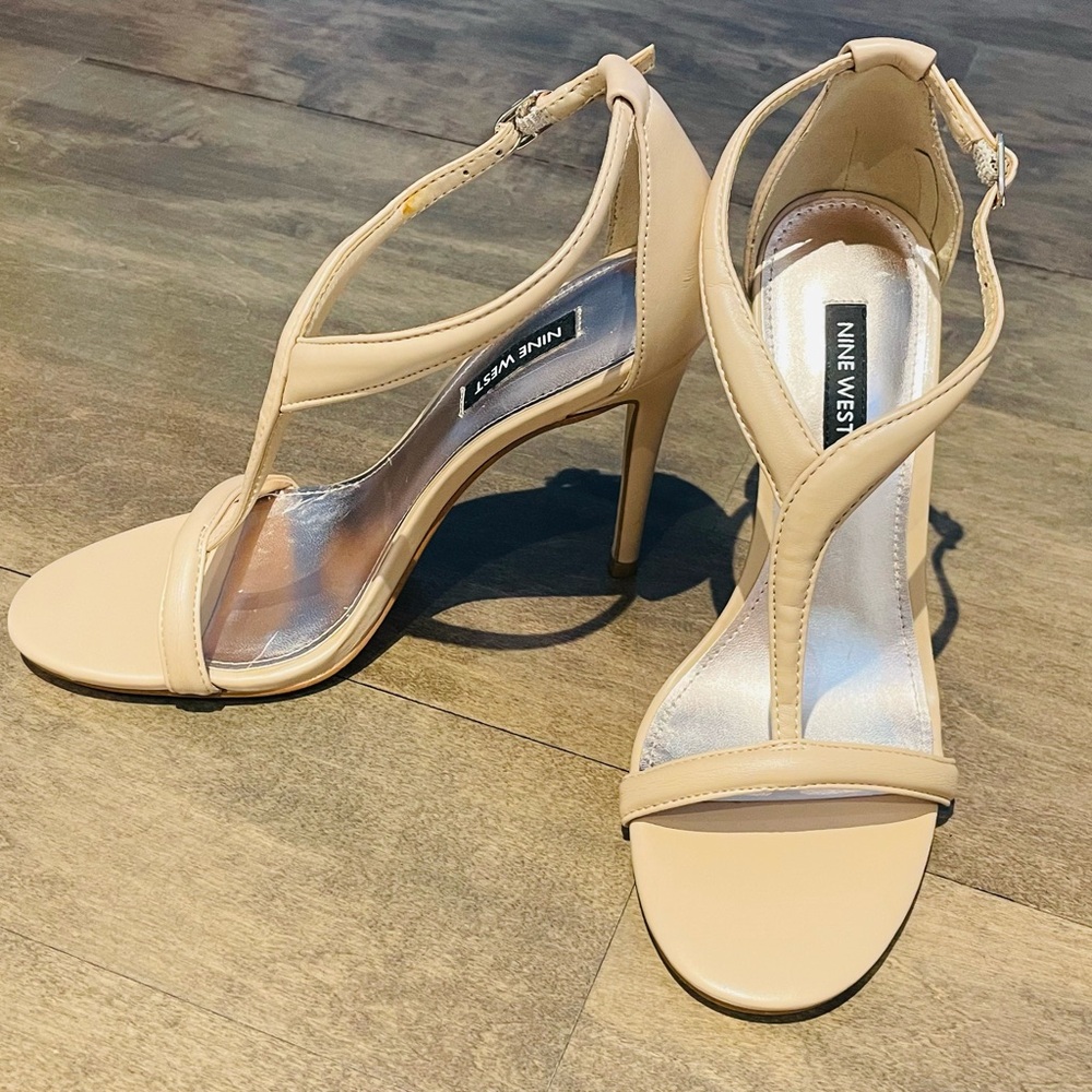 Nine West Women's Nude T-strap Stiletto Sandals